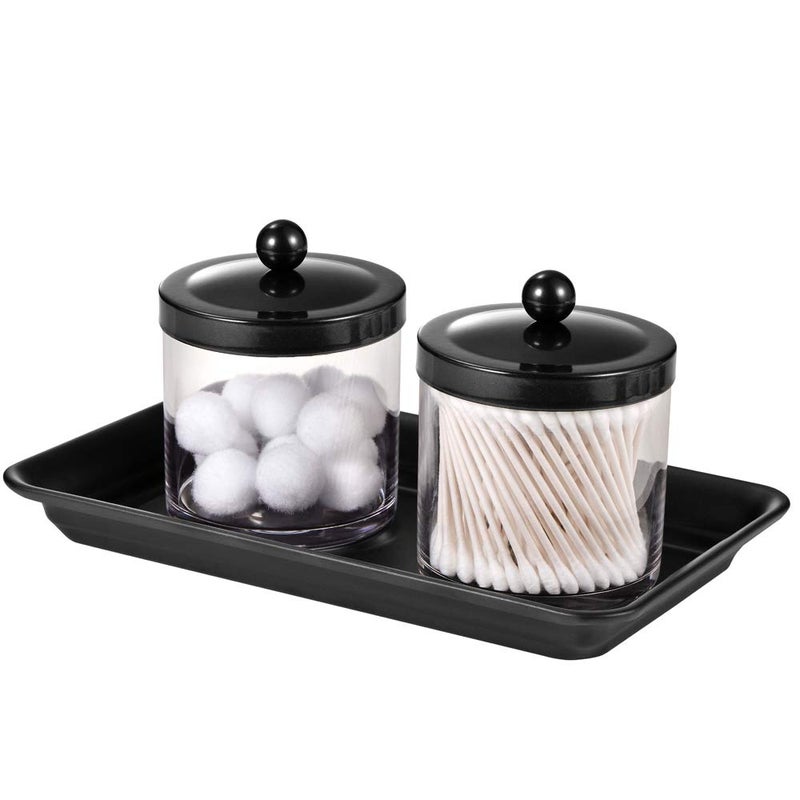 SheeChung Vintage Farmhouse Decor Metal Vanity Tray(2 Pack),Countertop Guest Hand Towel Storage Organizer Tray Dispenser, Sturdy Holder for Perfume,Cosmetics, Jewelry, Makeup Bathroom Organizer (Black) - Image 3